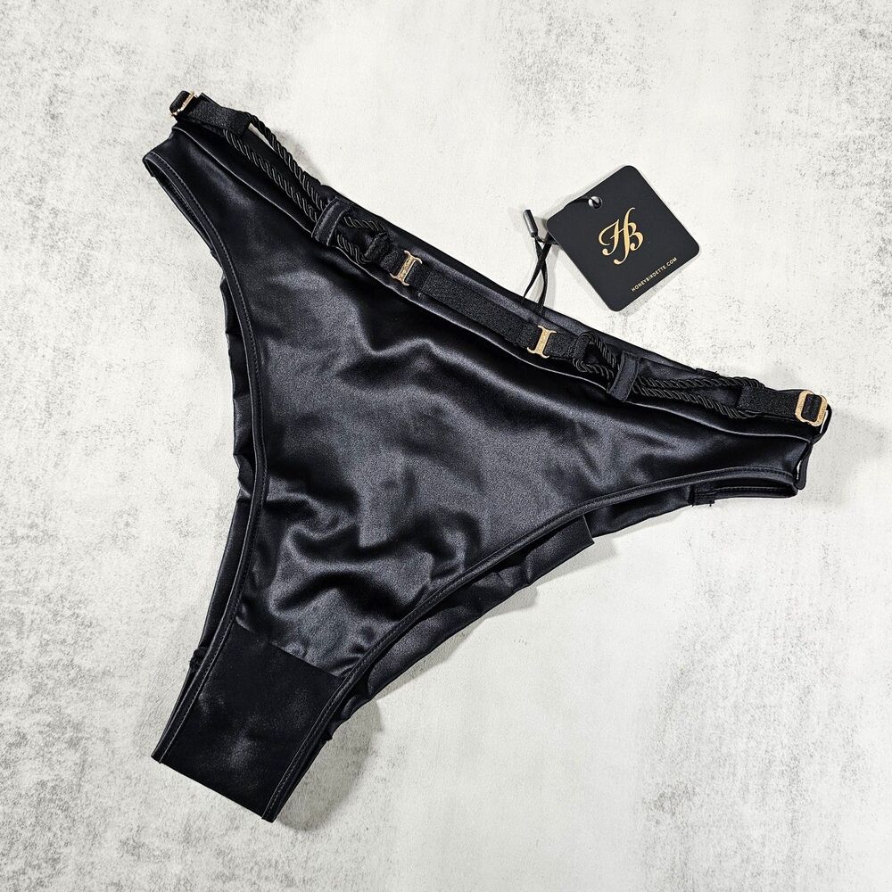 Honey Birdette Shibari Black High Waisted Satin Brief Panty Size M